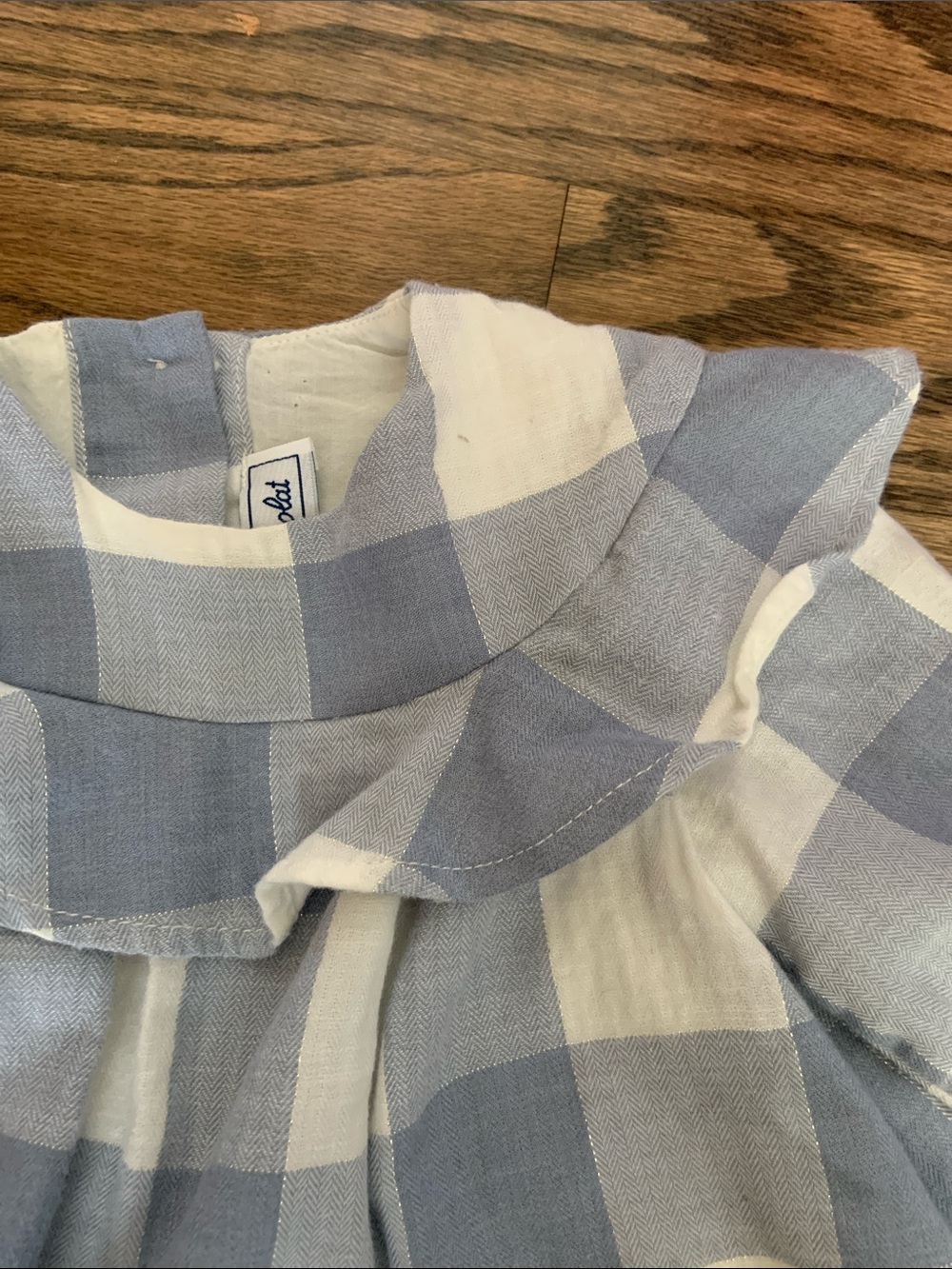 Tartine et Chocolat Light Blue and White Gingham Ruffle Collar Top - Picture 4 of 8
